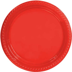 Tabak 25 Adet Renkli Plastik Tabak Doğum Günü Parti Kutlama Kırmızı ( 22 cm )