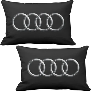 Audi Logo 2 li Lüks Araç Boyun Yastığı Siyah ve Ahşap Logo Anahtarlık