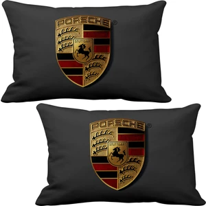 Porsche Logo 2 li Lüks Araç Boyun Yastığı Siyah ve Ahşap Logo Anahtarlık