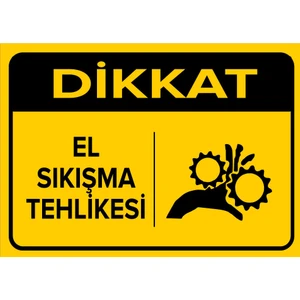 Renkli Reklam Dikkat El Sıkışma Tehlikesi Levhası (Dekote Malzeme)