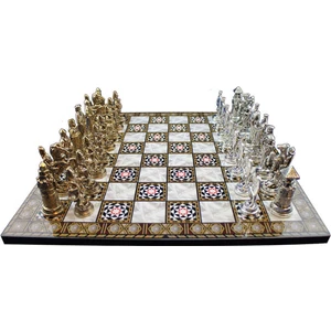 Metal Osmanlı Bizans Satranç Takımı Ve Katlanır Sedef Tahtası