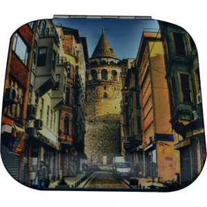 Gift Home Kare Cep Ve Çanta Makyaj Aynası Galata Kulesi Resimli