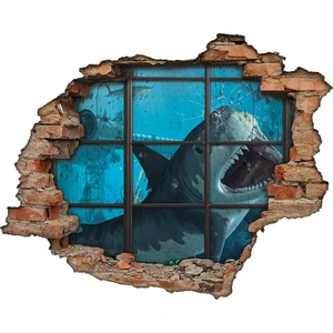Köpek Balığı, Gemi Ve Kırık Cam 3D Görünümlü Duvar Sticker