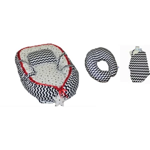 Başkaya Shopping Bebek Uyku Yatağı + Bebek Emzirme Oturma Destek Minderi + Önlüğü - Takım