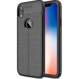 Case 4U Apple iPhone XR Kılıf Rugan Armor Deri Görünümlü Yüksek Kalite Silikon Niss Kılıf - Siyah