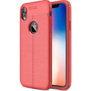 Case 4U Apple iPhone XR Kılıf Rugan Armor Deri Görünümlü Yüksek Kalite Silikon Niss Kılıf - Kırmızı