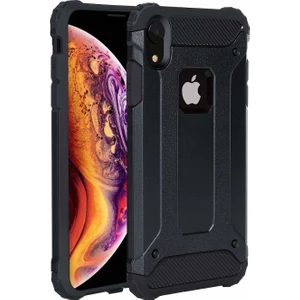 Case 4U Apple iPhone XR Kılıf Çift Katman Zırh Koruma Tank Arka Kapak - Siyah