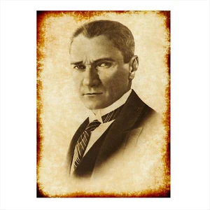 Ahşap Tablo Eskitilmiş Çerçeve Atatürk