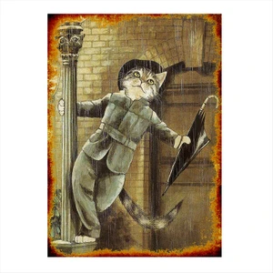 Ahşap Tablo Romantik Kedi