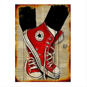 Ahşap Tablo kırmızı Converse ayakkabı