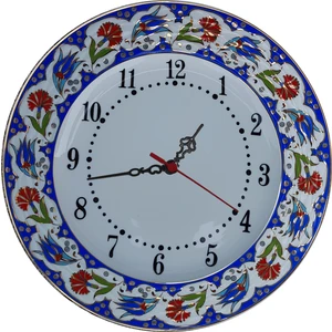 Armada Çini PRT 63 25 Cm Lacivert Altın Yaldızlı Lale karanfil Desenli Porselen Çini saat