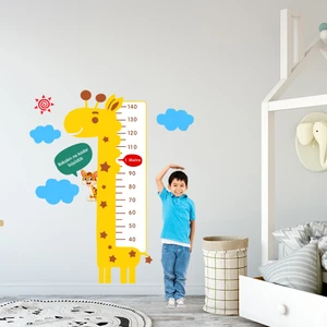 Tilki Dünyası Sevimli Zürafa Mavi Bulutlar Boy Ölçer Sticker - Boy Cetveli - Büyüme Tablosu Gelişim Çizelgesi