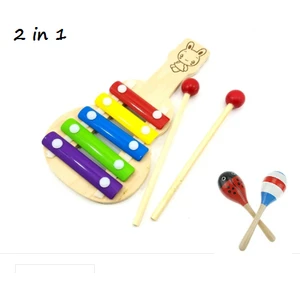 Ahşap Oyuncak Gitar Selefon Ve 2 Adet Marakas