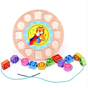Dijital Geometri Ahşap Saat Ve İp Dizme Oyunu Toddlers