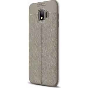 Samsung Galaxy J4 Kılıf Niss Silikon Deri Dokulu Kapak Bej