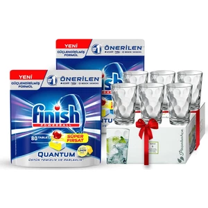 Quantum 160 Tablet Bulaşık Makinesi Deterjanı Limon (80x2) + Paşabahçe 6'lı Su Bardağı