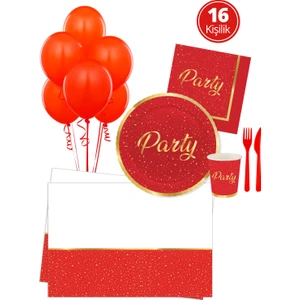 Roll-up Parti Zamanı Kırmızı Parti Seti 16 Kişilik 113 Parça
