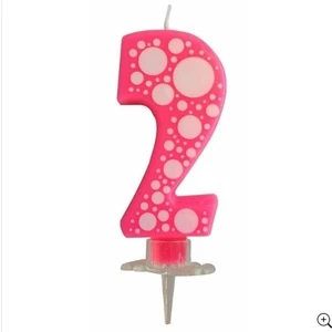 Pembe Puantiyeli 2 Rakam Mum