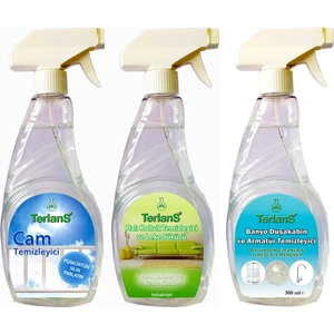 Terlans Ev Temizlik Seti 3 X 500 ml Banyo Duşakabin Halı Koltuk Temizleyici Çok Amaçlı Leke Sökücü Camsil  + Mikrofiber Bez