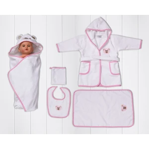 Bebek Bornoz Seti  Pembe Ayı  (5 Parça Bebek Seti)