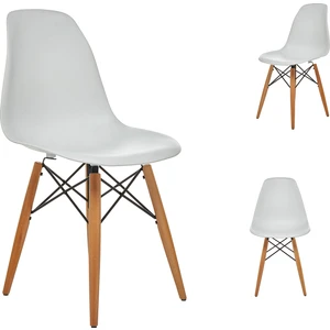 Beyaz Eames Sandalye - 2 Adet -  Natural Ahşap Ayaklı