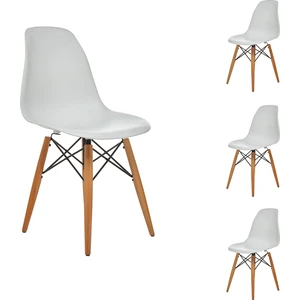 Beyaz Eames Sandalye - 4 Adet - Natural Ahşap Ayaklı