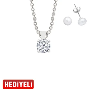 AltınSepeti Tek Taş Beyaz Altın Kolye AS1423GKL