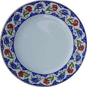 Armada Çini PRT 60 25 Cm Lacivert  Altın Yaldızlı Lale karanfil Desenli  Porselen Kaligrafi Çini Tabak