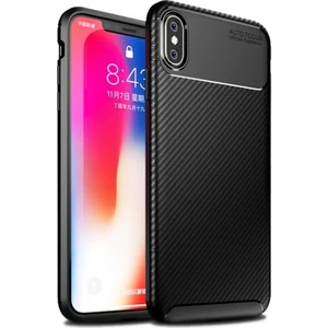 Apple iPhone X Kılıf Silikon Esnek Karbon Görünümlü Negro Kapak - Siyah