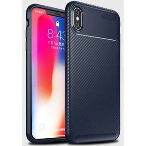 Apple iPhone X Kılıf Silikon Esnek Karbon Görünümlü Negro Kapak - Lacivert