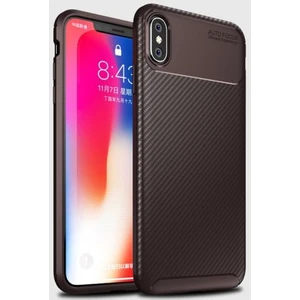 Apple iPhone X Kılıf Silikon Esnek Karbon Görünümlü Negro Kapak - Kahverengi
