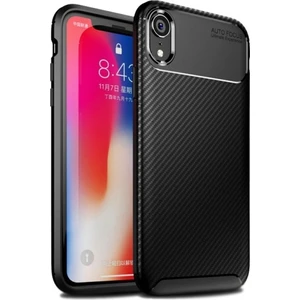 Apple iPhone XR Kılıf Silikon Esnek Karbon Görünümlü Negro Kapak - Siyah