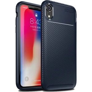 Apple iPhone XR Kılıf Silikon Esnek Karbon Görünümlü Negro Kapak - Lacivert