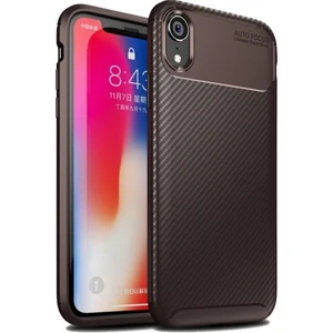 Apple iPhone XR Kılıf Silikon Esnek Karbon Görünümlü Negro Kapak - Kahverengi