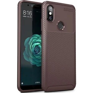 Xiaomi Mi A2 Kılıf Silikon Esnek Karbon Görünümlü Negro Kapak - Kahverengi