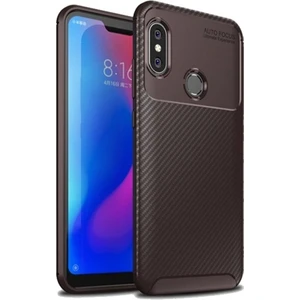 Xiaomi Mi A2 Lite Kılıf Silikon Esnek Karbon Görünümlü Negro Kapak - Kahverengi