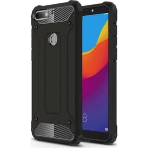 Huawei Y7 Prime 2018 Kılıf Zırhlı Tam Koruma Silikon Crash Arka Kapak - Siyah