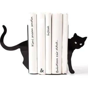 Simge Yapı Dekorasyon Kara Kedi Figürlü Siyah Metal Kitap Tutucu Takımı – Neme Dayanıklı, Modern ve Şık Raf Aksesuarı