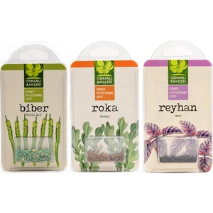 Osmanli Bahçesi Yerli Biber Tohumu, Yerli Roka Tohumu, Yerli Reyhan Tohumu Yetiştirme Seti 3 Tohum Seti 1 Arada