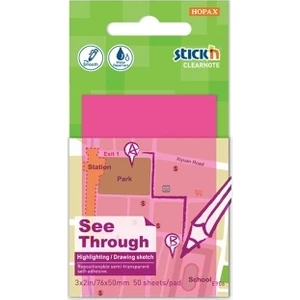 Hopax Stickn Yapışkanlı Not Kağıdı 76X51 Mm Saydam Pembe 50 Yaprak 4-2170700-5001