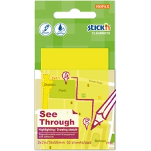 Hopax Stickn Yapışkanlı Not Kağıdı 76X51 Mm Saydam Sarı 50 Yaprak 4-2170500-5001