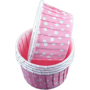 Parti Dolabı 25 Ad Beyaz Puantiyeli Pembe Muffin Kek Kalıbı Kağıt Kapsül Süsü