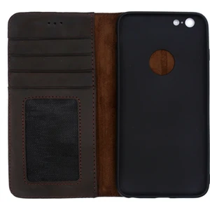 iPhone 6 Plus Kılıf Weoze Kapaklı Deri Cüzdan Kartvizit Para Bölmeli Koyu Kahve