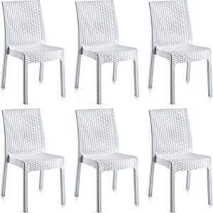 Deluxe Kolsuz Rattan Koltuk Sandalye 6 Adet Beyaz H639