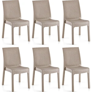 Deluxe Kolsuz Rattan Koltuk Sandalye 6 Adet Cappuccino H640