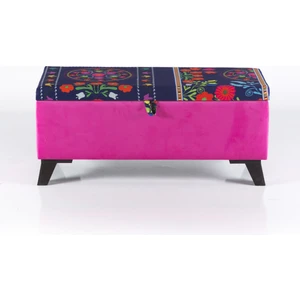 Armi Puf Etnik Suzani Desenli Pembe Sandıklı Puf