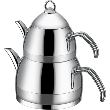 Taç 5773 Festa Aile Boyu Metal Çaydanlık 1 Lt Üst Demlik ve 2.5 Lt Alt Demlik Modern