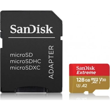 Sandisk Extreme microSDXC 128GB 160/90 MB/s A2 C10 V30 UHS-I Hafıza Kartı