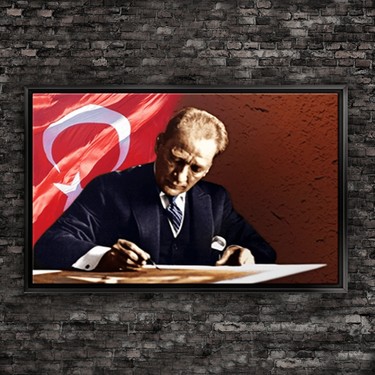 Dekorme Siyah Cerceveli Ataturk Bayrak Kanvas Tablo Fiyati