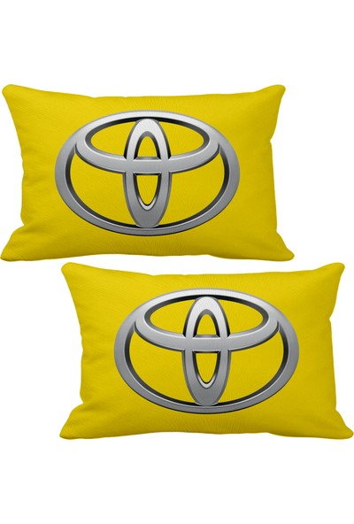 Asr Toyota Logo 2 li Lüks Araç Boyun Yastığı Sarı ve Ahşap Logo Anahtarlık